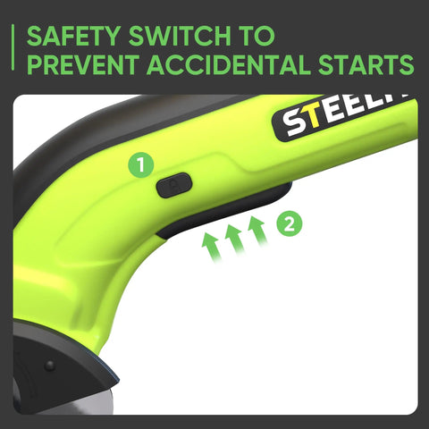 Safety switch detail on Built Different Cordless Electric Scissors With Brushless Motor And Fast Type C Charging for heavy duty use.