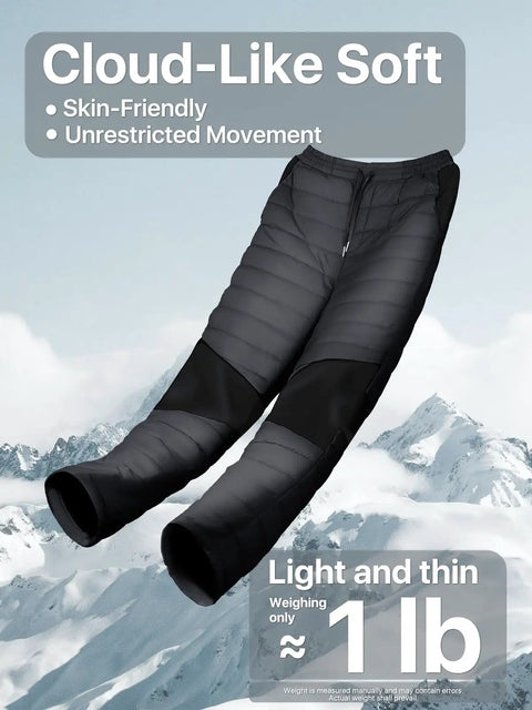Men's Warm Utility Puffy Quilted Insulated Windproof Winter Pants For Cold Weather Cozy Thermal Lined Outdoor Gear In Black Extra Small With Adjustable Leg Cuffs To Block Cold Air displayed in snowy background