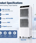 Beast Mode 4500 CFM Evaporative Air Cooler Slices Through Summer Heat With 13.2 Gallon Tank, 90 Degree Pivot, 8 Hour Timer And Wireless Remote, 50 in tall.