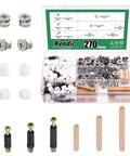 270 Piece 3 In 1 Cam Lock Nuts And Wood Dowel Pins Set For Cabinets Drawers Wardrobes And Furniture Panels Includes Connectors Nuts Bolts Screws And Fasteners In Silver displayed in a case