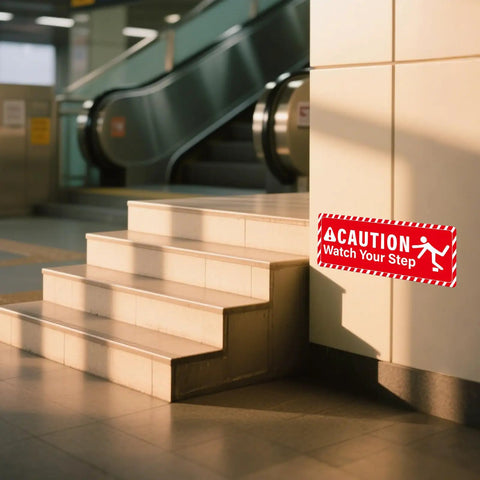 Hella Durable 4 Pack Caution Watch Your Step Floor Decals 6 X 16 Inch Self Adhesive Vinyl Warning Sign For Indoor Outdoor Non Slip Protection Easy Peel And Stick Setup