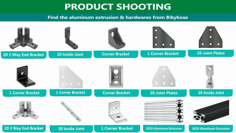 Illustration of various aluminum brackets and 2020 T Slot Aluminum Extrusion Rails 200mm Long Black Anodized Finish for DIY projects