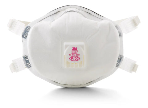 Disposable Particulate Cup Respirator 8293 P100 With Cool Flow Exhalation Valve front view showing straps and valve