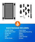Super Simple Diy Self Closing Gate Kit For Pool Safety Fencing Black Powder Coated Aluminum Frame Heavy Duty Double Truss Support Built Tough Child Proof Walk Thru Pack One components including gate door and mounting hardware.