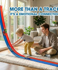 Father and child playing with Flexible Fifteen-Foot Fun-Filled Kids Race Track With Two Toy Cars Safe US-Certified PVC indoors