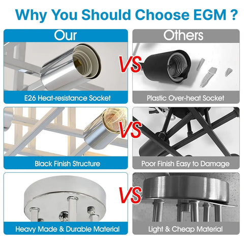 Comparison of E26 heat-resistant socket vs plastic over-heat socket in Chrome Semi Flush Mount 4-Light Sputnik Ceiling Fixture With E26 Base