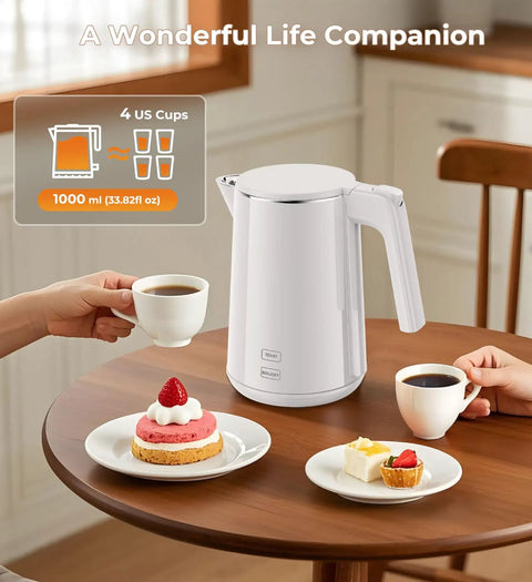 Fast Boil Electric Kettle With 1.0L Capacity 1200W 7 Temperature Settings for Tea and Coffee on a kitchen table