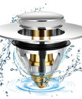 Premium Bathroom Sink Pop Up Plug Drain Filter For 1.2 To 1.42 Inch Basins Stainless Steel Hair Catcher Basket with water splash