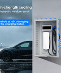 Heavy Duty Outdoor EV Charger Box Weatherproof Wall Mount Cover For Electric Vehicles with charging cable stored securely.