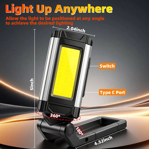 Hella Bright Magnetic Rechargeable Golf Cart Led Dome Light With 360 Spin And Seven Glowing Modes showing dimensions and features.