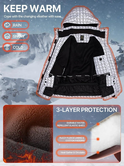 Women's Waterproof Ski Snow Jacket with Hood Fleece Lined Warm Winter Rain Coat Fully Taped Seams Windproof Breathable Shell