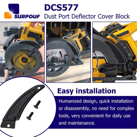 Heavy Duty DCS577 Dust Port Reflector Cover Block Compatible With DeWalt Job Site Saw Optimized Airflow Design detailed installation view.