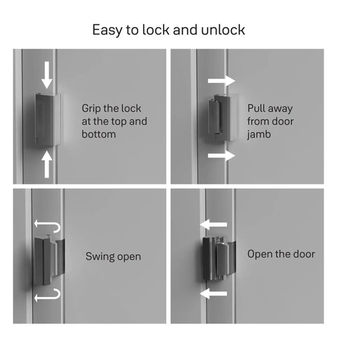 Dead Simple Door Blocker With Childproof Security And Solid Steel Design For Front Doors Quick No Fuss Setup guide for locking and unlocking.