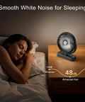 Magnetic Cruise Golf Cart Fan 10000mAh Portable Cooling Buddy on bedside table, emits smooth white noise for sleeping.