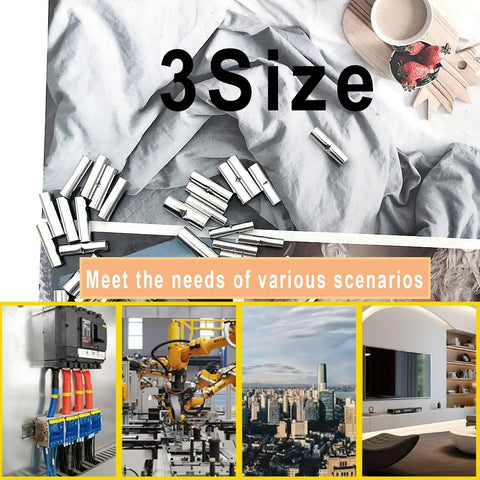 Non Insulated Butt Connectors All In One Kit DIY Friendly For Electrical Splices In 22 18 AWG 16 14 AWG 12 10 AWG shown in three sizes.