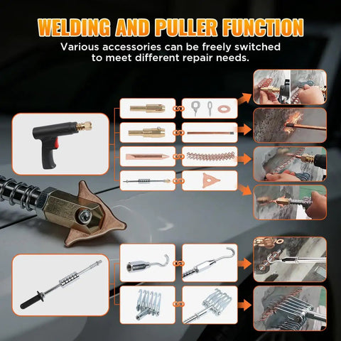 Beefy 3500W 4200A Stud Welder Dent Repair Kit accessories and welding modes for car and truck auto body spot weld tool