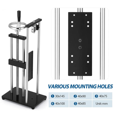 Beefy Manual Force Test Stand With 8.7 Inch Vertical Stroke And Clamp, Heavy Duty Steel Frame, 500N Load Capacity, Handwheel Operated, Portable Bench Mount For Material Testing, 1 Year Warranty And Lifetime Tech Support, with multiple mounting holes
