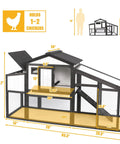 Diagram of Durable Wooden Chicken Coop For Backyard 2 To 3 Hens Hen House Indoor Outdoor Two Story Poultry Cage with dimensions