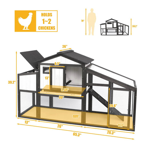 Diagram of Durable Wooden Chicken Coop For Backyard 2 To 3 Hens Hen House Indoor Outdoor Two Story Poultry Cage with dimensions