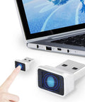 Portable Biometric Fingerprint Scanner USB Key for quick password-free sign in on Windows 10, plugged into a laptop.