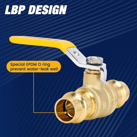 Brass 3/4-inch Propress ball valve with yellow lever handle and EPDM O-ring for copper tubing