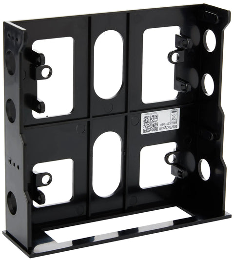 Solid Steel 3.5 To 5.25 Inch Front Bay Mounting Bracket Pack Of 2 Black Drive Cage Adapter with screw mounts for PC setup.