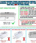 Diagrams showing measurements for upgraded right side door shelf bin replacement for refrigerator DA97-12650A.