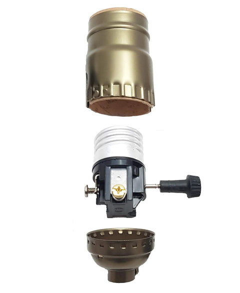 Exploded view of Antique Brass Socket with Matching 8 Foot Cord Set and Basic Hardware for Vintage Table Lamps and DIY Projects