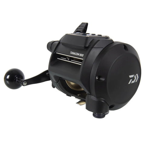 Tanacom 800 Power Assist Electric Reel With Lightweight Aluminum Body, Automatic Tournament Drag, Black Finish side view