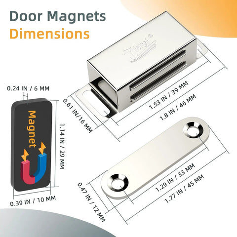 Heavy Duty Cabinet Magnets 12 Pack Magnetic Door Catch Stainless Steel for Kitchen Cabinets dimensions