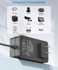 Go To 24V Power Supply 2A 48W AC to DC Adapter with various device compatibility chart displayed above