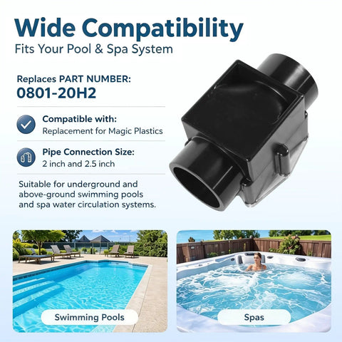 Kickin Flow CR2 Check Valve 2 Inch Pool And Spa Plumbing Replacement showing wide compatibility for swimming pool and spa systems.