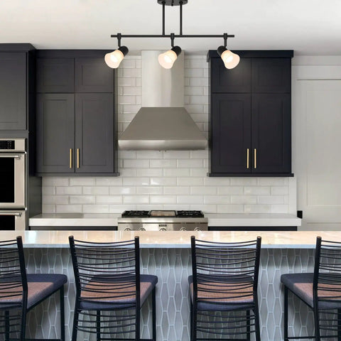 Three Light Kitchen Track Lighting Kit With Adjustable Heads For Islands And Ceilings Go To Modern Glass Shade In Brushed Nickel Finish above kitchen island