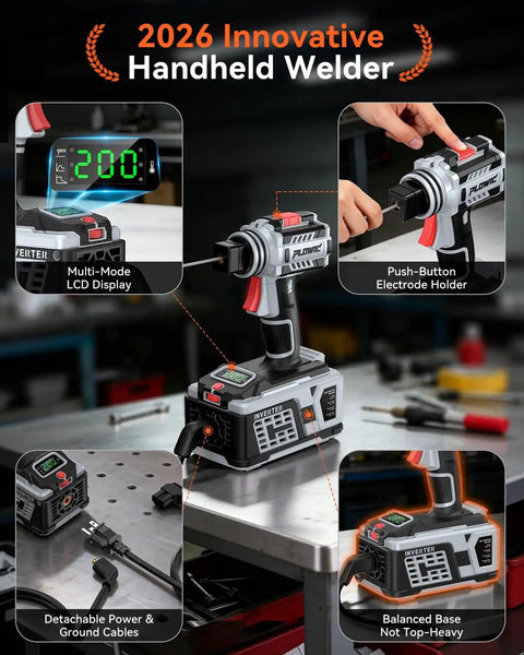 Your Go To 110V Portable Arc Welder With LCD Display And 200A IGBT Inverter showing welding features and close-up details.
