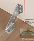 Heavy Duty Stainless Steel Corner Brackets for Wood Right Angle Furniture Connectors shown in 90-degree design