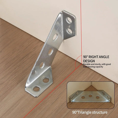 Heavy Duty Stainless Steel Corner Brackets for Wood Right Angle Furniture Connectors shown in 90-degree design