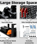 Heavy Duty Steel Welding Shop Beast Built Damn Tough To Crush Two Thousand Pounds 36 X 24 Inch Black Worktable features large storage space with tool slots and accessories.