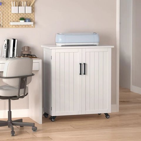 Rolling Craft Cart With Storage Cabinet And Drawers For Cricut Projects, A Mobile Table For Vinyl, Paper, Tools, And Accessories