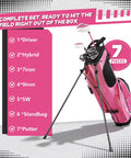 Left Handed Women Golf Clubs Set 7 Piece Complete Deluxe Kit With Driver Hybrid Irons Sand Wedge Putter Stand Bag Pink