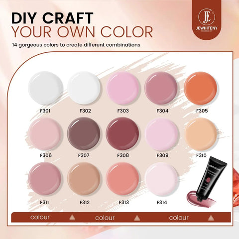 Color palette from All In One Poly Gel Nail Extension Kit with 14 Color Poly Gel for at-home spa use.