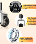 4-pack 3-inch prep table casters with expanding threaded stems; steel bracket, 360° swivel top plate, and ball bearings.