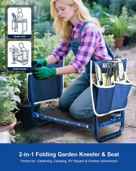 Garden Kneeler And Seat Set 7 Piece Upgraded Heavy Duty Foldable Bench And Stool With 3 Aluminum Tools 2 Non Slip Pouches