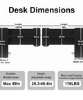 Desk dimensions for L Shaped Electric Standing Desk For Home Office And Gaming 59x40 Inch Reversible Corner Desk with height and weight details.