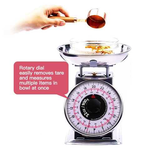 2 Pound Analog Food Scale With 32 Ounces Capacity Stainless Steel Mechanical Kitchen Scale Removable Bowl Tare Function