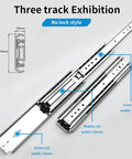 Heavy Duty Full Extension Drawer Slides Featuring Triple Ball Bearing Rails, Smooth As Silk Glide Action, Built Tough To Handle Massive Weight, 800 Millimeter Steel Tracks For Cabinet And Tool Storage - showing three track design.