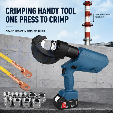 Get Your Hands On This EZ-630 Intelligent Electric Hydraulic Crimping Tool, 18V cordless crimper with metal connectors and crimp dies.