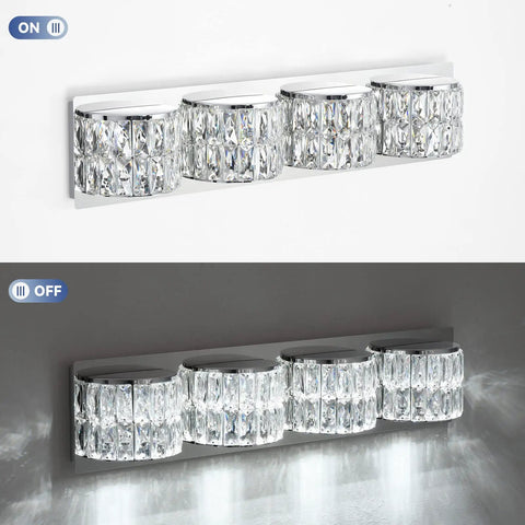 Dope Modern Luxury Dimmable LED Crystal Bathroom Light Fixtures Four Light Chrome Stainless Steel Over Mirror Cool White 6000K For A Bright Spa Like Bath Look And Elevates Your Spa Ambience