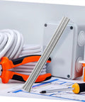 Houdereco Heavy Duty Multi Purpose Tubing Bender Set Includes Seven Versatile Spring Bending Tools For Thin Walled Pipes Plumbing And Electrical Work Durable No Deformation Exhaust And Brake Line Kit displayed with tools and cords.