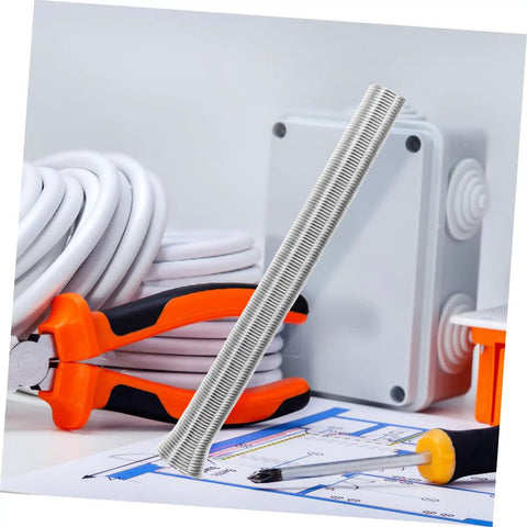 Houdereco Heavy Duty Multi Purpose Tubing Bender Set Includes Seven Versatile Spring Bending Tools For Thin Walled Pipes Plumbing And Electrical Work Durable No Deformation Exhaust And Brake Line Kit displayed with tools and cords.