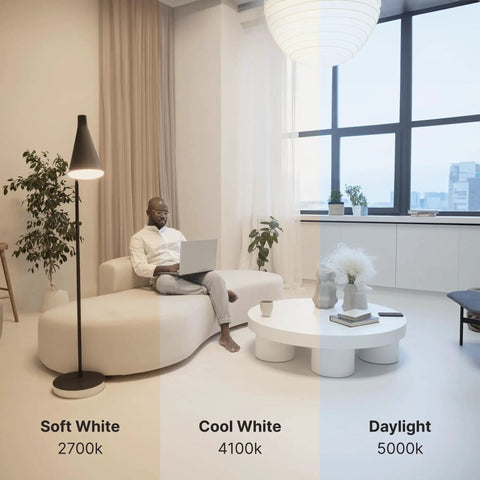 Room with Compact CFL Light Bulbs T2 Spiral 23W 1520 Lumens Daylight 5000K E26 Base UL Listed 120V 8 Pack, lighting comparison.